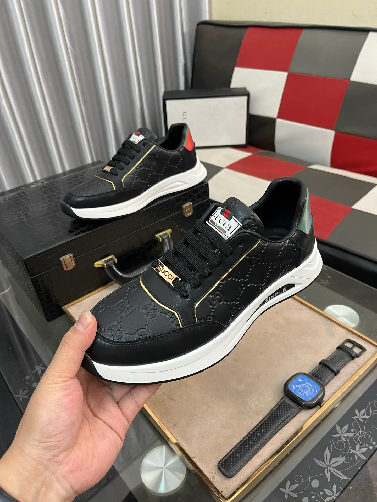 Men's shoes 💰420⌚️⌚️[GUCCI] The latest trendy men's casual shoes, the fabric is made of embossed cowhide imported from Italy, comfortable sheepskin lining + feet, the original outsole is wear-resistant and non-slip, high-level version, exquisite workmanship. Code number: 38-442️⃣Colors available